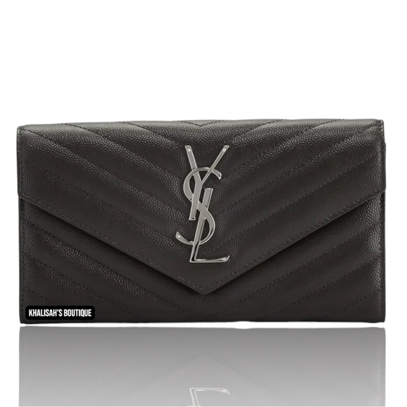 YSL SAINT LAURENT Long Flap Wallet In Grain Embossed Leather in Black MSRP $930 - Picture 6 of 9